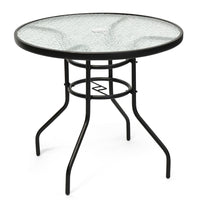 @BuyMartianHome | 32 Inch Patio Tempered Glass Steel Frame Round Table With Convenient Umbrella Hole
