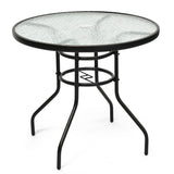 @BuyMartianHome | 32 Inch Patio Tempered Glass Steel Frame Round Table With Convenient Umbrella Hole