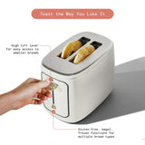 Beautiful 2 Slice Modern Toaster White Icing Touch Display Wide Slot 7 Shade Browning by Drew Barrymore