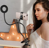Clamp-On LED Ring Light with Phone Holder, 3 Color Modes, 10 Brightness Levels, USB Powered Desk Light for Video Calls, Makeup, Streaming, and Content Creation
