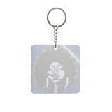 Keychain with a face design on a light blue background