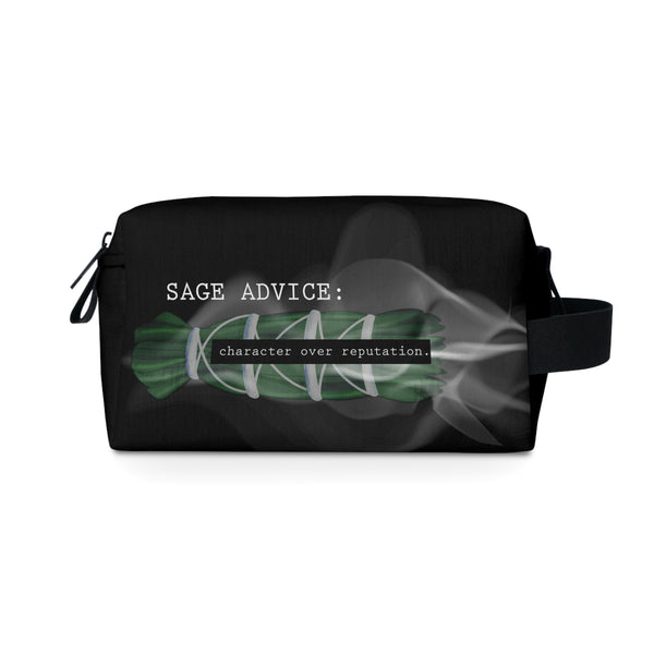 Your Fave Travel Merch | Sage Advice :  "Character Over Reputation" Water-Resistant Toiletry Bag (Black)