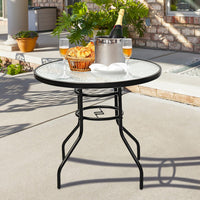 @BuyMartianHome | 32 Inch Patio Tempered Glass Steel Frame Round Table With Convenient Umbrella Hole