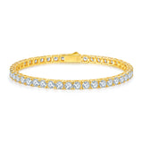 Gold bracelet with clear gemstones on a white background