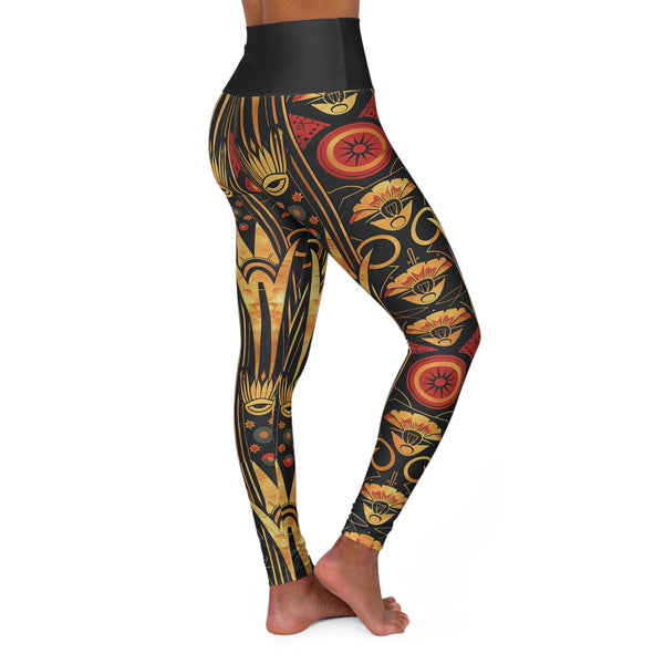 Buy Martian Merch™ | IronEagle 47 African Art Deco High Waisted Yoga Leggings  | Sun of Mars (Red, Gold, Black)