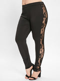 Your Fave Travel Merch | Black Side Lace Panel Plus Size Leggings