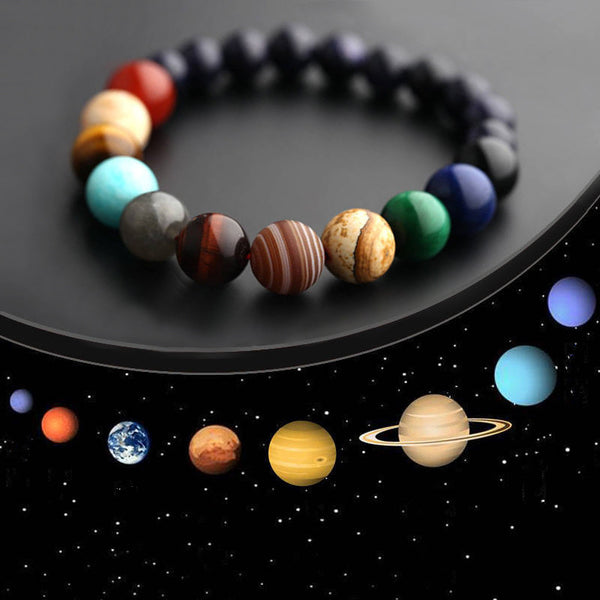 @BuyMartianJewelry | Natural Stone Solar System Bracelet – Handmade 8 Planet Beads Universe Jewelry | Unisex Chakra Energy Yoga Bracelet | Space Jewelry
