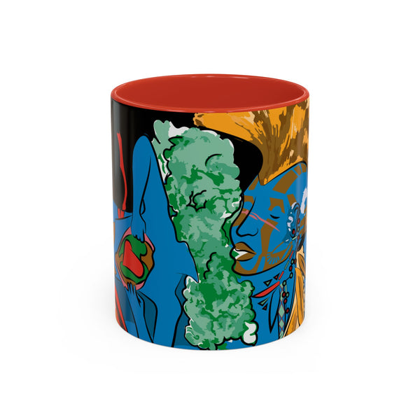 Indigenous Blue Accent Mug – Ceramic Coffee Cup with Colored Handle | CIQ Designs x Buy Martian Merch™ | Cultural Art, Dishwasher & Microwave Safe