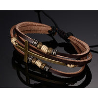 @BuyMartianJewelry | M633™ God First Men's Genuine Leather (& Alloy) Cross Bracelet | Adjustable | Braided Rope Design