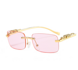 Retro Cheetah Frame Rectangle Sunglasses: Golden Rimless Design, Variety of Colors - Shop Now!