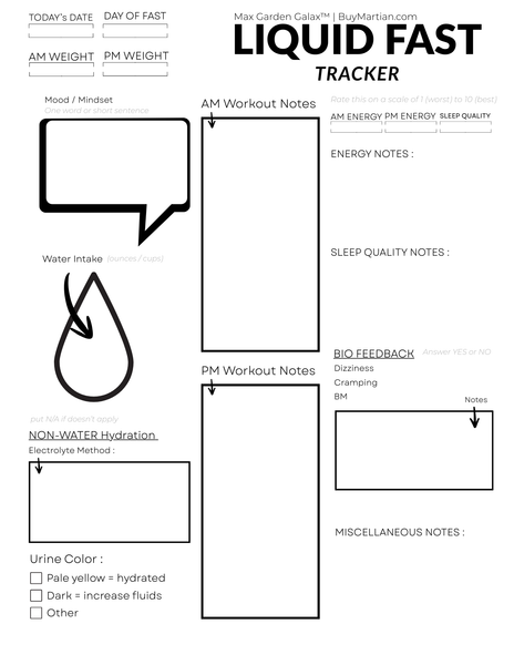 Liquid Fast Tracker (Printable Daily Sheet for AM/PM Fitness + Hydration Monitoring)