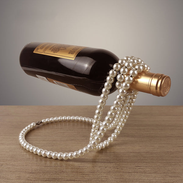Popular Visual Illusion Wine Rack | Stainless Steel Pearl Necklace Design | Clamp Holder | Creative Suspension Design | Champagne | Whiskey Holder