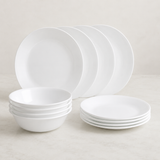 Corelle 12-Piece White Glass Dinnerware Set, Plates Bowls, Service for 4 | US SHIPPING