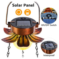 Planetary Pets™ | Solar Hanging Bird Bath for Outdoors | 24-Inch Glass Feeder with Sunflower Design & Crackle Ball Light | Waterproof Garden Accent