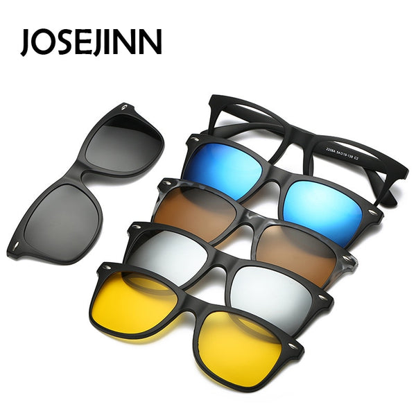 5-in-1 Unisex Magnetic Sunglasses: Polarized Clip-Ons + 4 UV Lenses - Perfect for Vision Correction - Includes Glasses Frame, Demo Glasses, Carry Bag!