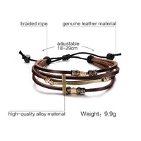 @BuyMartianJewelry | M633™ God First Men's Genuine Leather (& Alloy) Cross Bracelet | Adjustable | Braided Rope Design