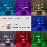 3D LED Luminous Acrylic Night Light | Erasable Message Memo Board w/ Stand
