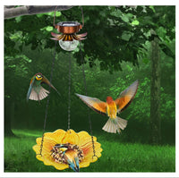 Planetary Pets™ | Solar Hanging Bird Bath for Outdoors | 24-Inch Glass Feeder with Sunflower Design & Crackle Ball Light | Waterproof Garden Accent