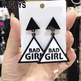Bad Girl Large Dangle Earrings: Custom Acrylic Jewelry, Black White Triangle Design - Shop HipHop Fashion