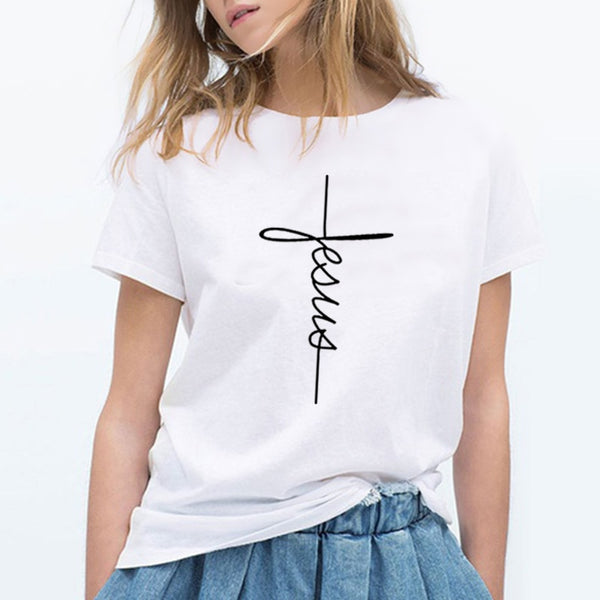 Your Fave Travel Tee | M633™ Women’s Jesus / Faith Cross Print 100% Cotton Short Sleeved Fashion Tee | Various Colors |  (T-Shirt Sizes XS-3XL)