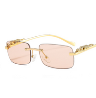 Retro Cheetah Frame Rectangle Sunglasses: Golden Rimless Design, Variety of Colors - Shop Now!
