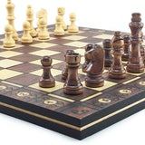 Chesse International 3-in-1 Wooden Chess Set – Foldable Travel Board with Chess, Checkers & Backgammon for Classic Game Enthusiasts