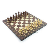 Chesse International 3-in-1 Wooden Chess Set – Foldable Travel Board with Chess, Checkers & Backgammon for Classic Game Enthusiasts