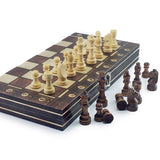 Chesse International 3-in-1 Wooden Chess Set – Foldable Travel Board with Chess, Checkers & Backgammon for Classic Game Enthusiasts