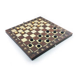 Chesse International 3-in-1 Wooden Chess Set – Foldable Travel Board with Chess, Checkers & Backgammon for Classic Game Enthusiasts