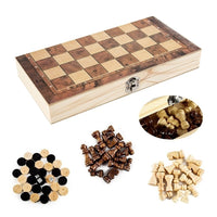 3-in-1 Exquisite Wooden Chess Set – Travel-Ready Chess, Checkers & Backgammon Board for Classic Strategy Games