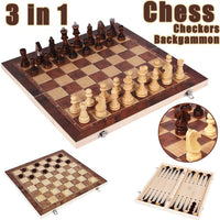 3-in-1 Exquisite Wooden Chess Set – Travel-Ready Chess, Checkers & Backgammon Board for Classic Strategy Games