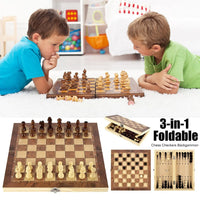 3-in-1 Exquisite Wooden Chess Set – Travel-Ready Chess, Checkers & Backgammon Board for Classic Strategy Games