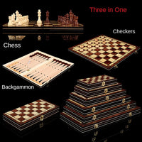 Three-In-One Foldable Wooden Chess Board – High-Grade Set for Chess, Backgammon & Checkers | Ultimate Brain Sports & Leisure Games