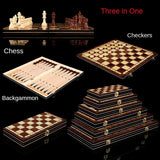 Three-In-One Foldable Wooden Chess Board – High-Grade Set for Chess, Backgammon & Checkers | Ultimate Brain Sports & Leisure Games