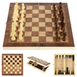 3-in-1 Exquisite Wooden Chess Set – Travel-Ready Chess, Checkers & Backgammon Board for Classic Strategy Games