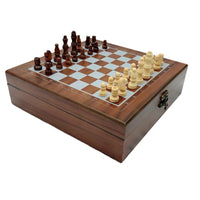 4-in-1 Carved Wooden Folding Chess Set – Portable Multifunctional Game with Chess, Poker, Dice & More | Perfect for Outdoor Family Entertainment