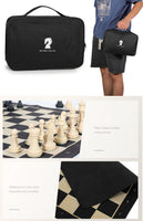 Portable Weighted Chess Set – Large Templar Pieces with Double Queens & Foldable Chessboard for Adults & Kids