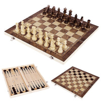 3-in-1 Exquisite Wooden Chess Set – Travel-Ready Chess, Checkers & Backgammon Board for Classic Strategy Games