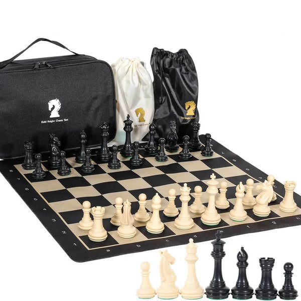 Portable Weighted Chess Set – Large Templar Pieces with Double Queens & Foldable Chessboard for Adults & Kids