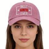 Best Auntle Ever Birthday Gifts For Women, Adjustable Embroidered Wash Cotton Pink Baseball Cap