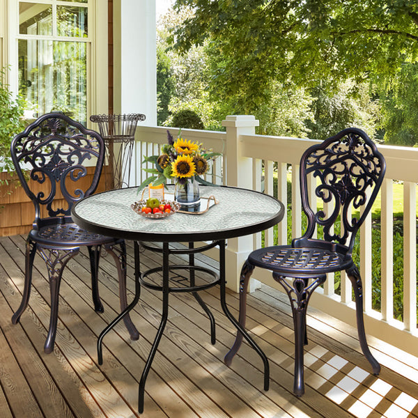 @BuyMartianHome | 32 Inch Patio Tempered Glass Steel Frame Round Table With Convenient Umbrella Hole