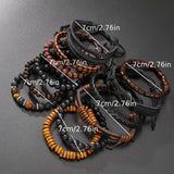 @BuyMartianJewelry | 12-piece Vintage Men's Bracelet Set - Woven Leather, Tiger's Eye And Moonstone Beads, Synthetic Rope, Stylish Jewelry For Casual And Party Wear