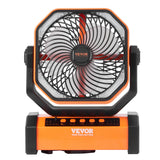 Orange and black Vevor fan on a white background