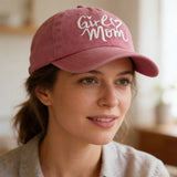 Girl Mom Hats Mothers Birthday Gifts For Women, Adjustable Embroidered Wash Pink Cotton Baseball Cap