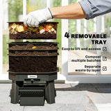 @MaxGardenGalax | 4-Tray Worm Composter Bin, 7.4 Gal Outdoor & Indoor Worm Composter For Recycling Food Waste, Dark Green