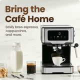Chefman CraftBrew Espresso Machine 15-Bar w/ Steam Wand | Latte & Cappuccino Maker w/ Touch Controls – Stainless Steel