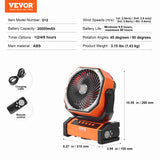 Vevor portable fan with specifications and features on a white background