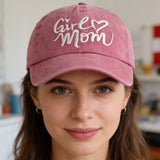 Girl Mom Hats Mothers Birthday Gifts For Women, Adjustable Embroidered Wash Pink Cotton Baseball Cap