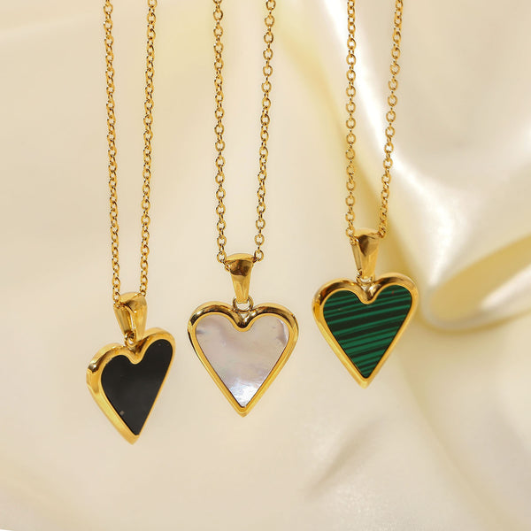 @BuyMartianJewelry | @TheSaucyMartian Fierce Heart Love Pendant Necklace | Options :  Gold White, Shell Green, or Malachite Black | Great Gift for Women