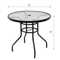 @BuyMartianHome | 32 Inch Patio Tempered Glass Steel Frame Round Table With Convenient Umbrella Hole
